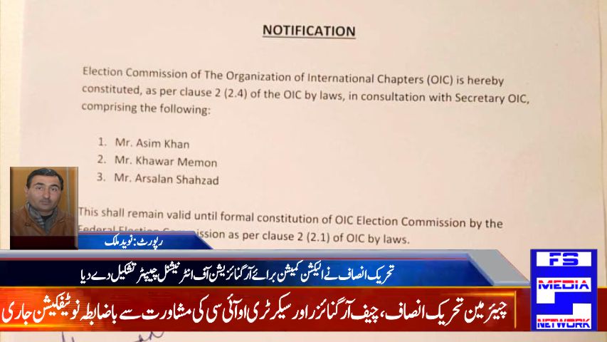 تحریک انصاف نے الیکشن کمیشن برائے آرگنائزیشن آف انٹرنیشنل چیپٹرتشکیل دے دیا
