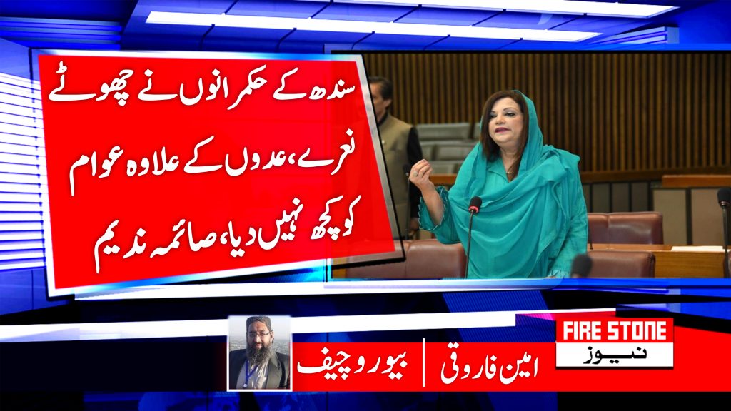 سندھ کے حکمرانوں نے چھوٹے نعرے،عدوں کے علاوہ عوام کو کچھ نہیں دیا،صائمہ ندیم